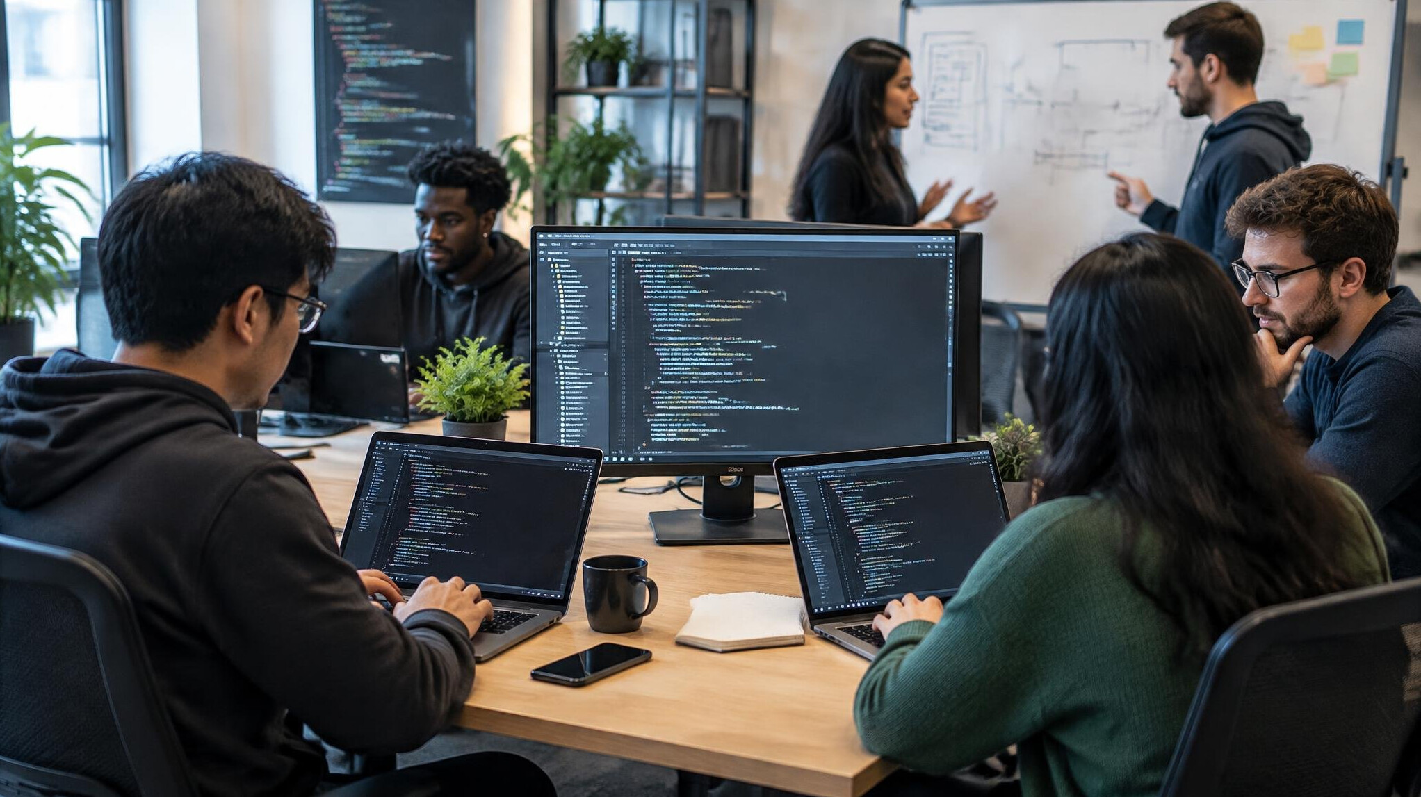 team of programmers coding