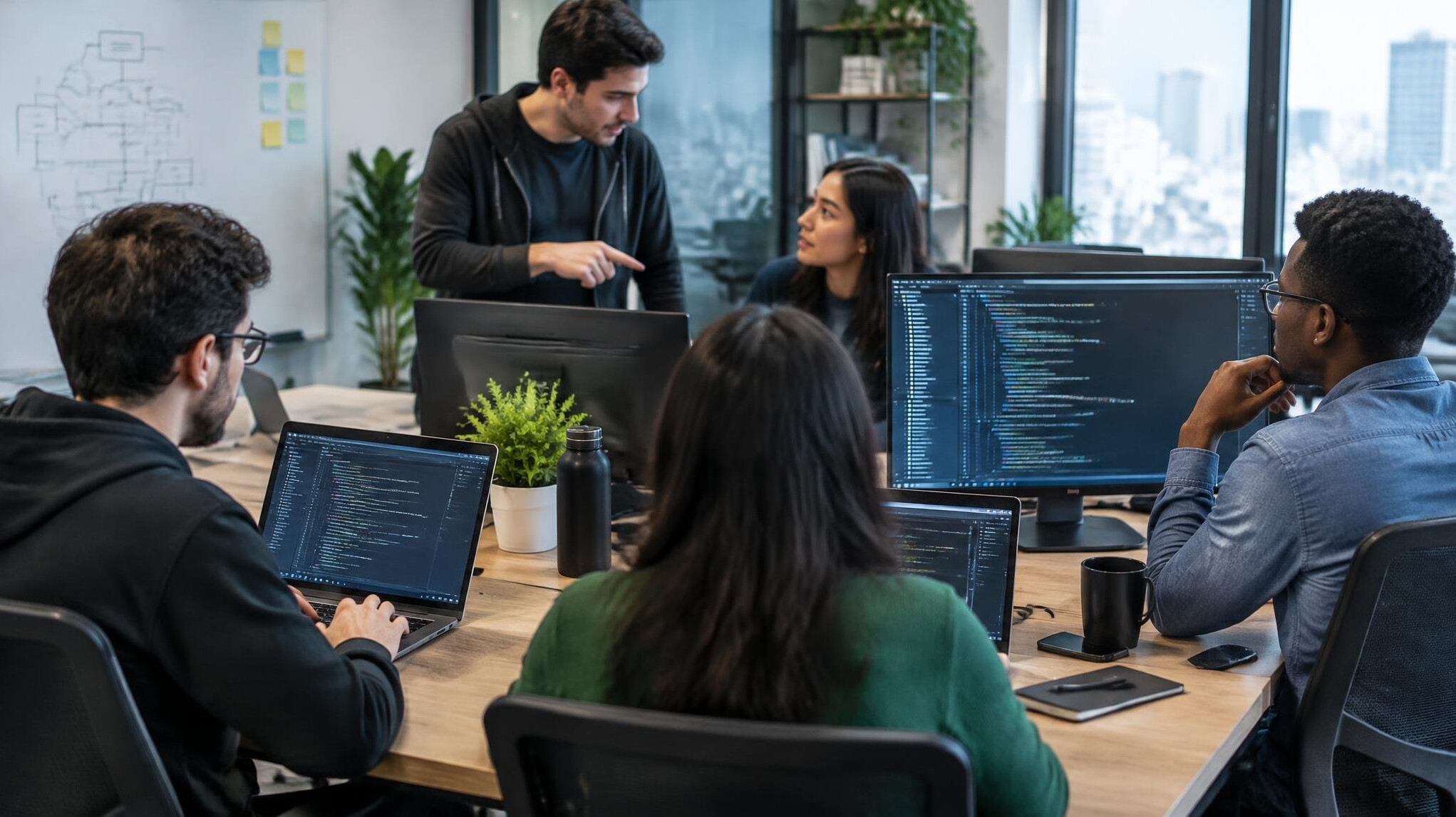 team of programmers coding